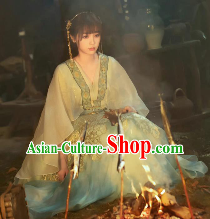 Chinese Ancient Young Woman Garment Costume TV Series Love Between Fairy and Devil Xiao Lanhua Clothing and Headpiece Complete Set