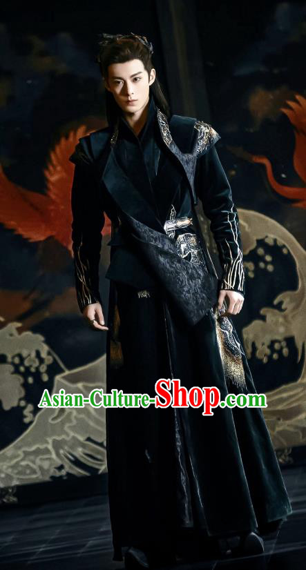 Chinese Traditional Hanfu TV Series Love Between Fairy and Devil Dong Fang Qing Cang Clothing Ancient Swordsman Black Costumes