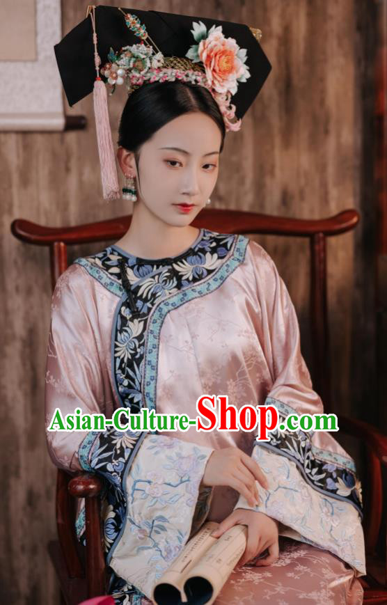 Chinese Qing Dynasty Princess Garment Costumes Ancient Empress Pink Dress Court Woman Clothing