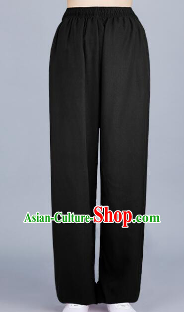 Chinese Tai Chi Pants Black Silk and Cotton Kung Fu Pants Martial Arts Costume For Women For Men