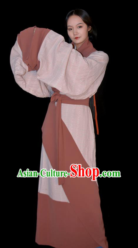 Chinese Han Dynasty Palace Lady Clothing Ancient Royal Princess Garment Costumes Traditional Pink Hanfu Curving Front Robe