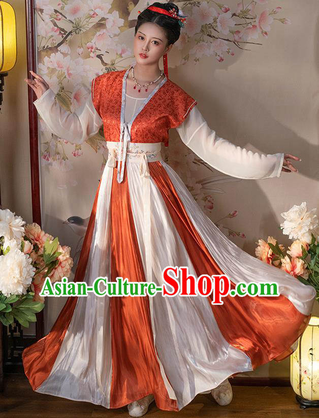 Chinese Tang Dynasty Court Woman Hanfu Dress Traditional Garment Costumes Ancient Young Beauty Clothing