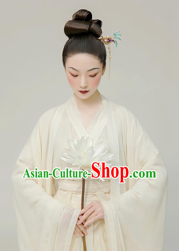 Chinese Traditional White Hanfu Dress Ancient Swordswoman Clothing Jin Dynasty Heroine Costumes