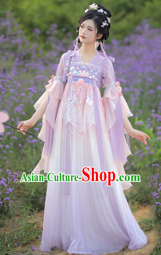 Chinese Ancient Butterfly Fairy Purple Dress Traditional Hanfu Costumes Tang Dynasty Young Lady Clothing