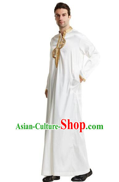 Indian Traditional Garment India Male Embroidered White Robe Oriental Dance Stage Performance Clothing
