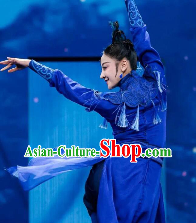 Chinese Swordswoman Dance Costume Classical Dance Clothing 2023 Spring Festival Gala Blue Dress