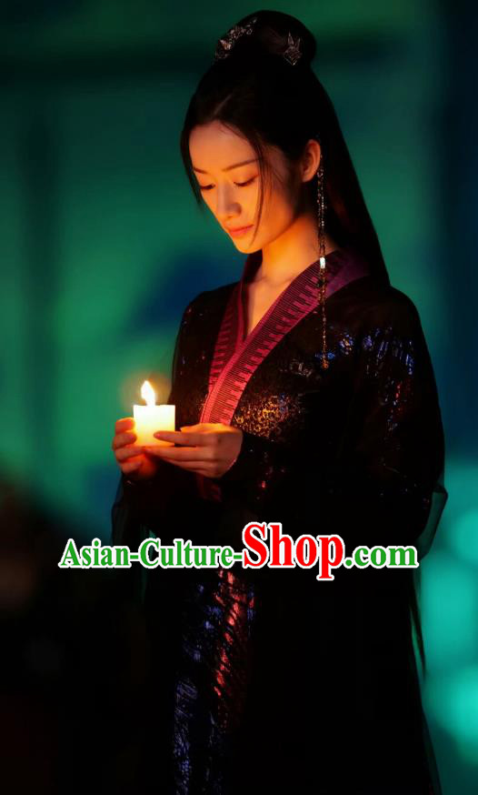 Chinese Ancient Swordswoman Clothing Female Knight Black Dress Love Between Fairy and Devil Chi Di Nu Zi Garment Costumes