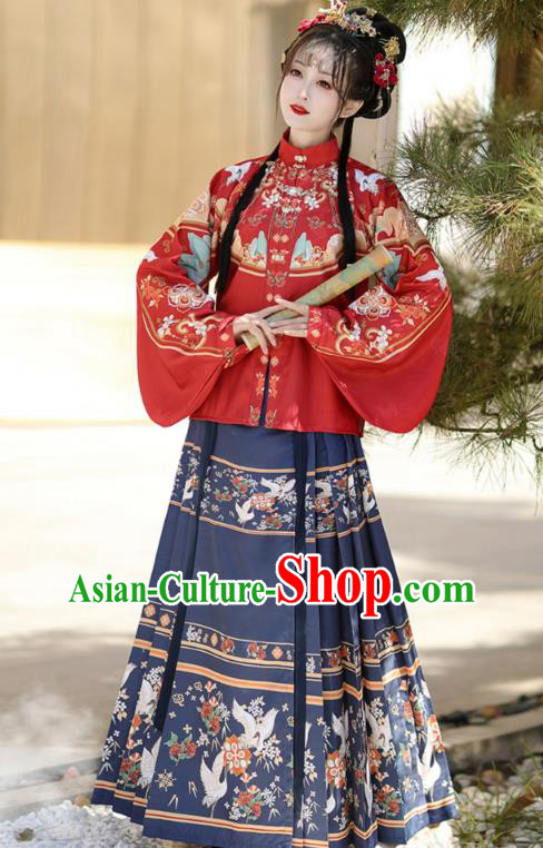 Chinese Ming Dynasty Royal Princess Costumes Traditional Hanfu Mandarin Jacket and Ma Mian Skirt Ancient Noble Lady Clothing