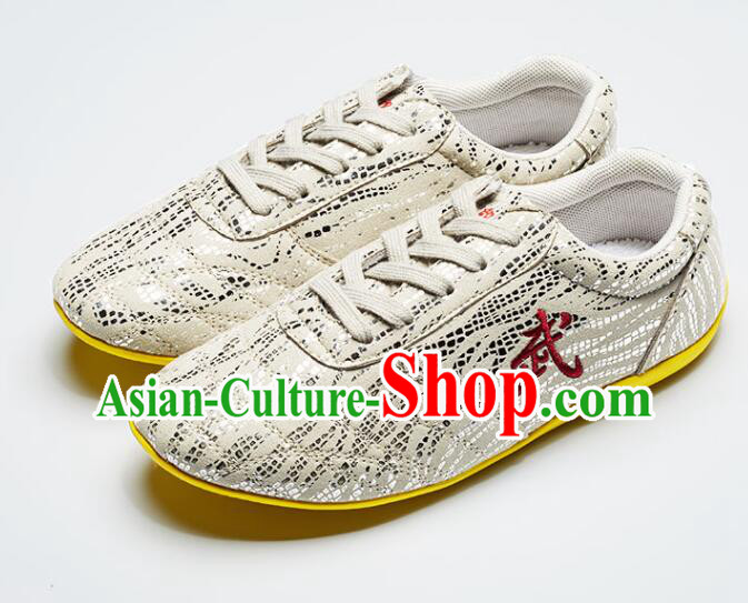 Chinese Martial Arts Shoes Wushu Competition Silvery White Shoes Professional Kung Fu Shoes