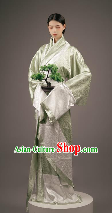 Chinese Ancient Palace Maid Clothing Traditional Han Fu Green Curving Front Robe Han Dynasty Court Woman Costume