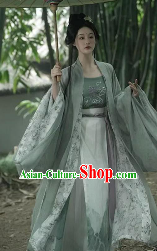 Chinese Song Dynasty Royal Princess Garment Costumes Hanfu Top and Skirt Ancient Young Woman Green Dresses