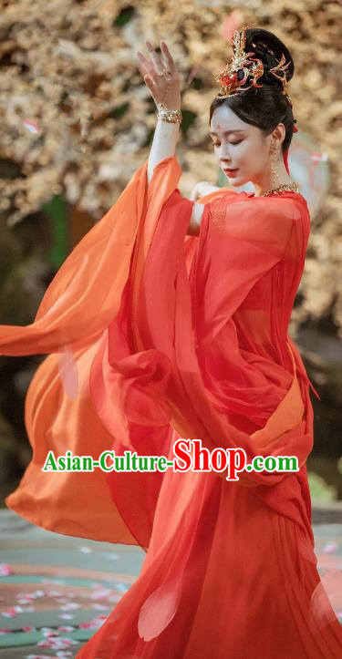 Chinese Ancient Dancing Lady Garment Costumes Young Beauty Clothing TV Series The Blood of Youth Tian Nv Rui Red Dress