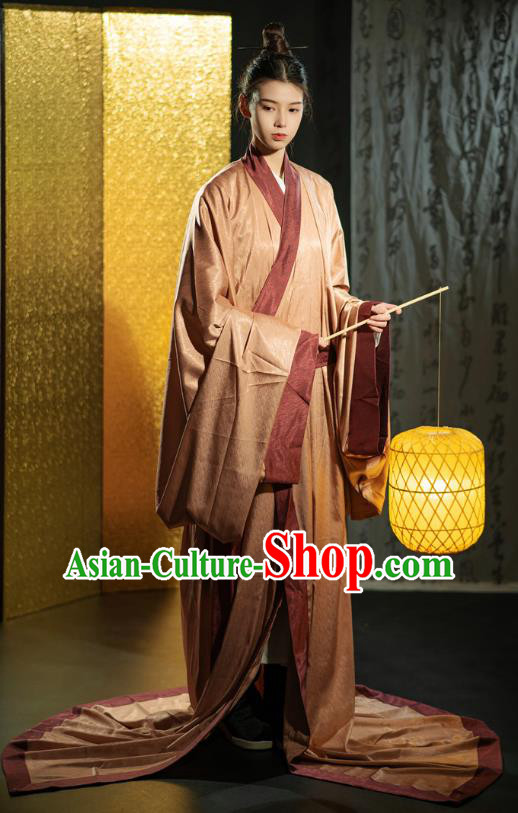 Chinese Qin Dynasty Noble Childe Clothing Ancient Scholar Costume Traditional Han Fu Straight Front Robe