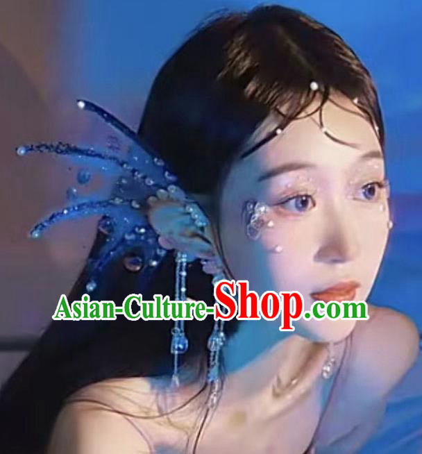 Cosplay Mermaid Ear Jewelries Stage Performance Earrings Handmade Tassel Fish Tail