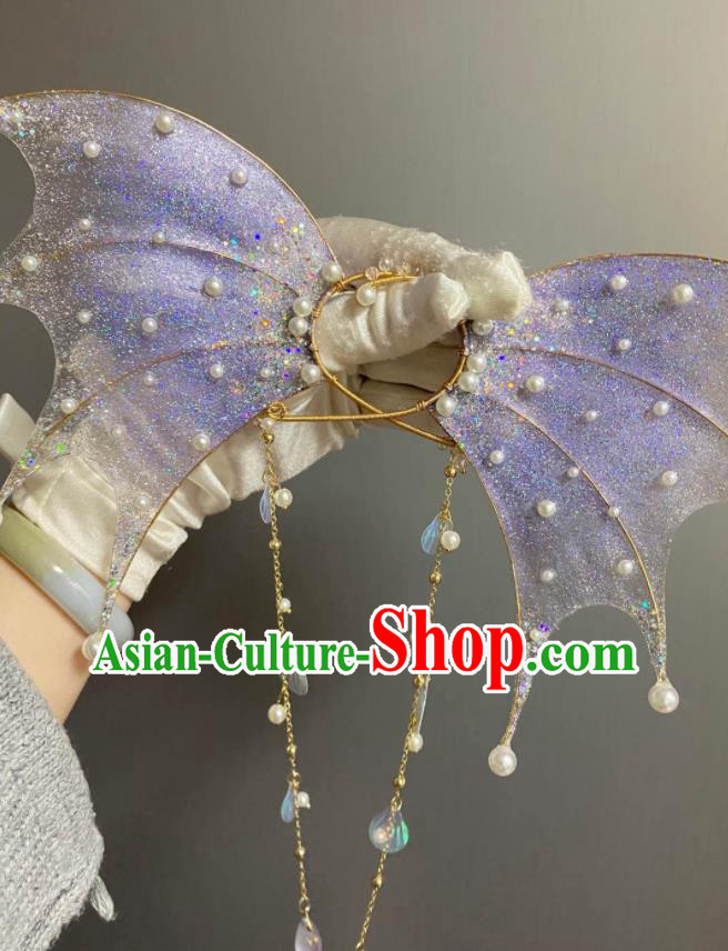 Handmade Tassel Purple Fish Tail Accessories Cosplay Mermaid Ear Jewelries Stage Performance Earrings