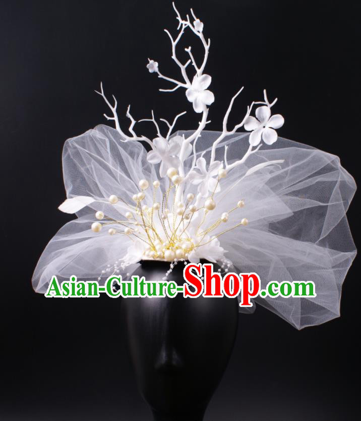 Top Catwalks White Veil Crown Handmade Stage Show Headdress Model Contest Hair Accessories