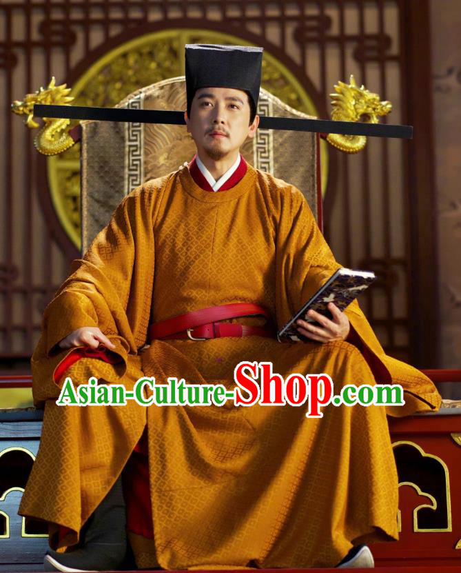 Chinese Song Dynasty Emperor Historical Costumes Ancient Monarch Clothing TV Series A Dream of Splendor Replica Imperial Robe and Headdress