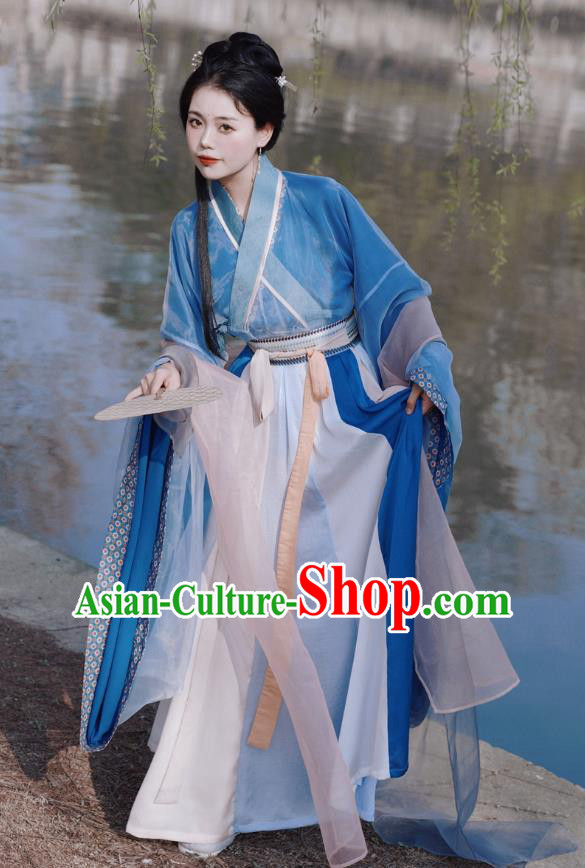 Chinese Wei Jin Northern and Southern Dynasties Women Costumes Ancient Princess Clothing China Hanfu Blue Dresses