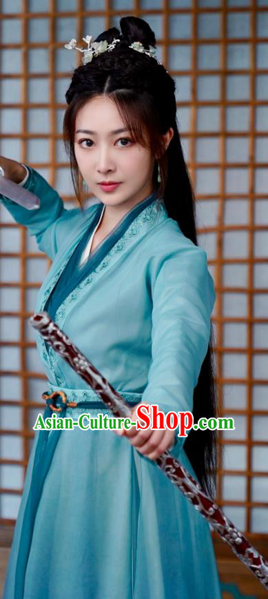 Chinese Ancient Swordswoman Clothing Xian Xia Drama Female Assassin Costumes TV Series Immortal Samsara Fu Shuang Blue Dress
