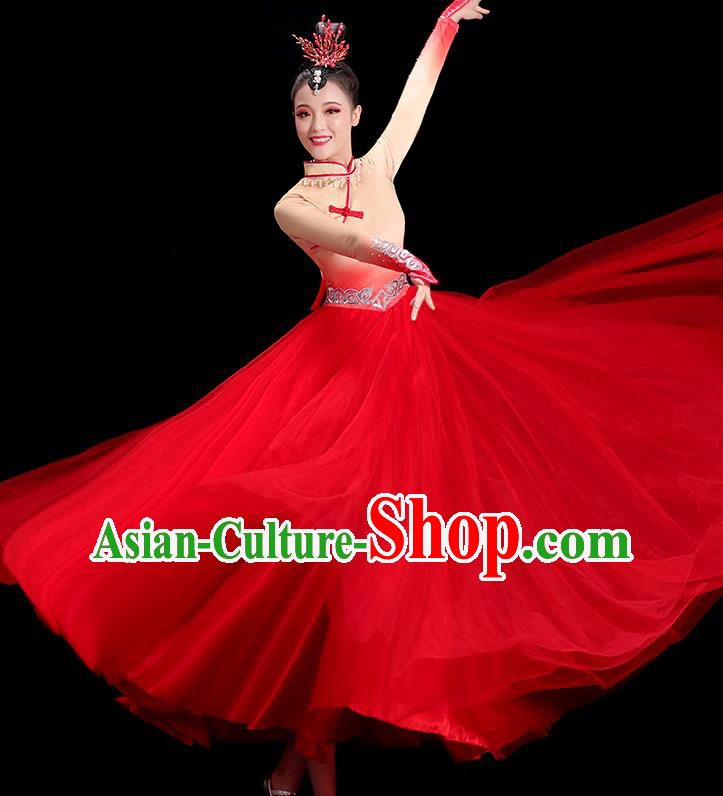 China Mongolian Ethnic Dance Fashion Opening Dance Clothing Women Group Stage Show Red Dress Yangko Dance Costume