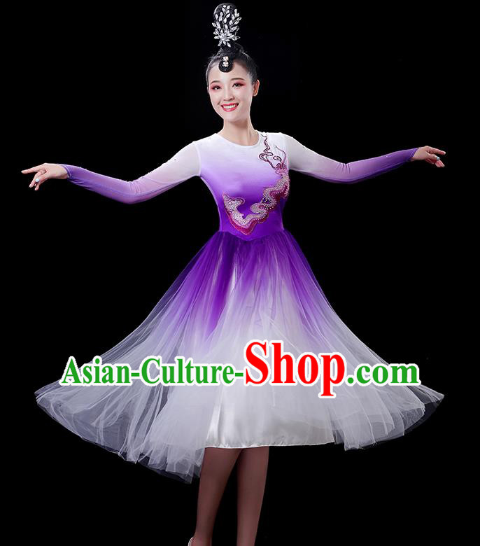China Opening Dance Fashion Women Group Stage Show Purple Dress Modern Dance Costume Chorus Clothing