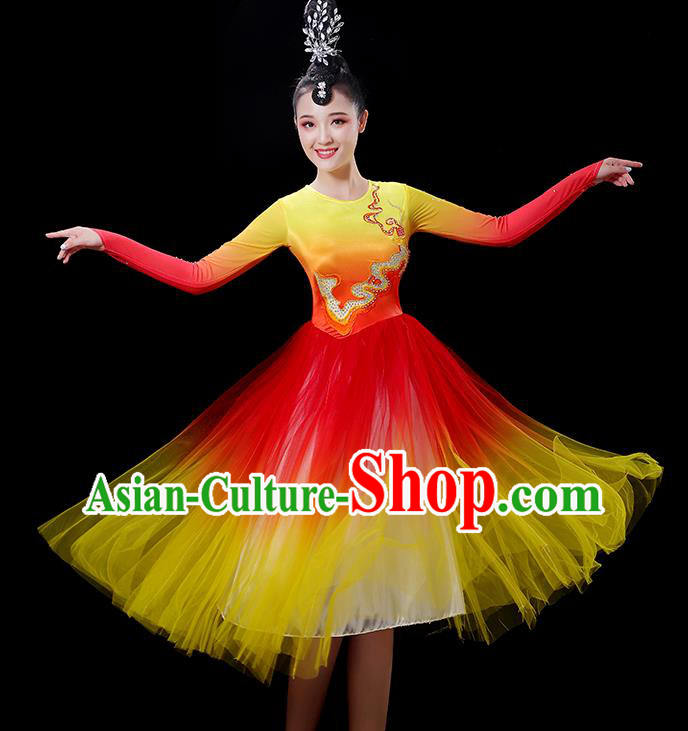 China Women Group Chorus Clothing Opening Dance Fashion Stage Show Veil Dress Modern Dance Costume