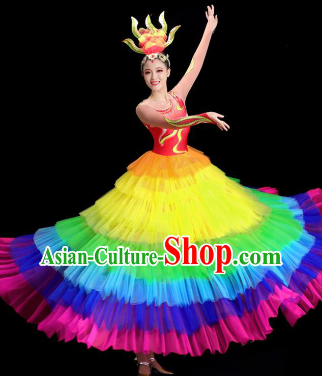 China National Game Opening Dance Costume Modern Dance Clothing Group Stage Show Rainbow Dress