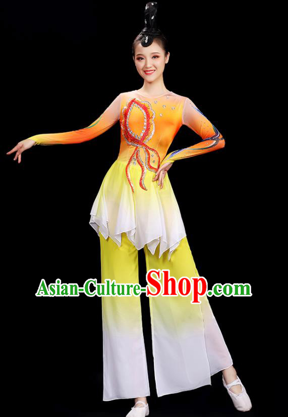 Top Yangko Dance Yellow Outfit Folk Dance Clothing Women Group Stage Show Fashion Fan Dance Costume