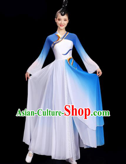 Chinese Women Dancing Competition Fashion Fan Dance Show Costume Yangko Dance Blue Outfit Folk Dance Clothing