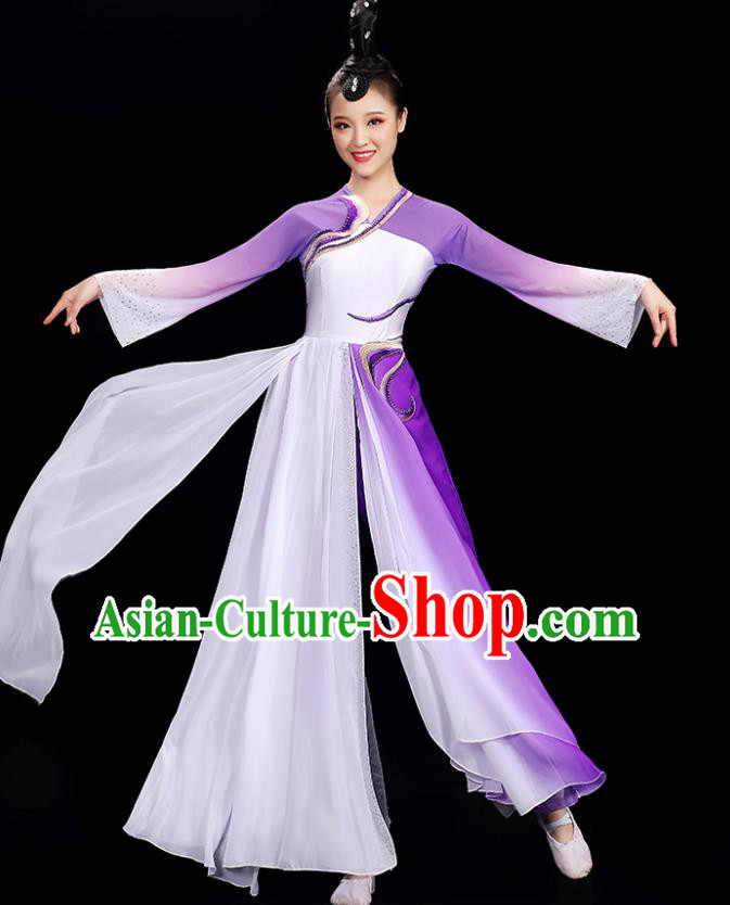 Chinese Fan Dance Show Costume Yangko Dance Purple Outfit Folk Dance Clothing Women Dancing Competition Fashion