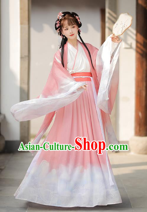 China Ancient Fairy Costumes Ming Dynasty Princess Pink Dresses Traditional Hanfu Garments