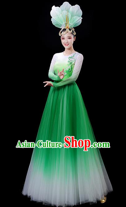 China Stage Show Fashion Modern Dance Costumes Opening Dance Green Dress Women Group Performance Clothing