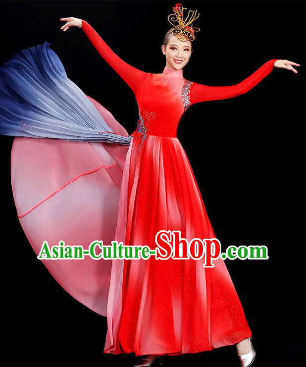 China Women Group Chorus Costume Opening Dance Clothing Stage Performance Red Dress