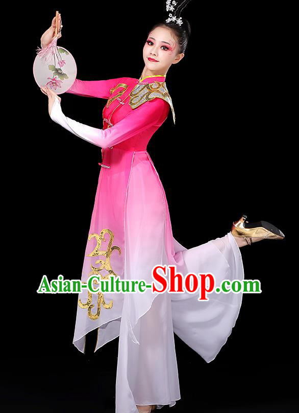 China Stage Performance Dress Fan Dance Clothing Women Group Show Pink Outfit Yangko Dance Costume