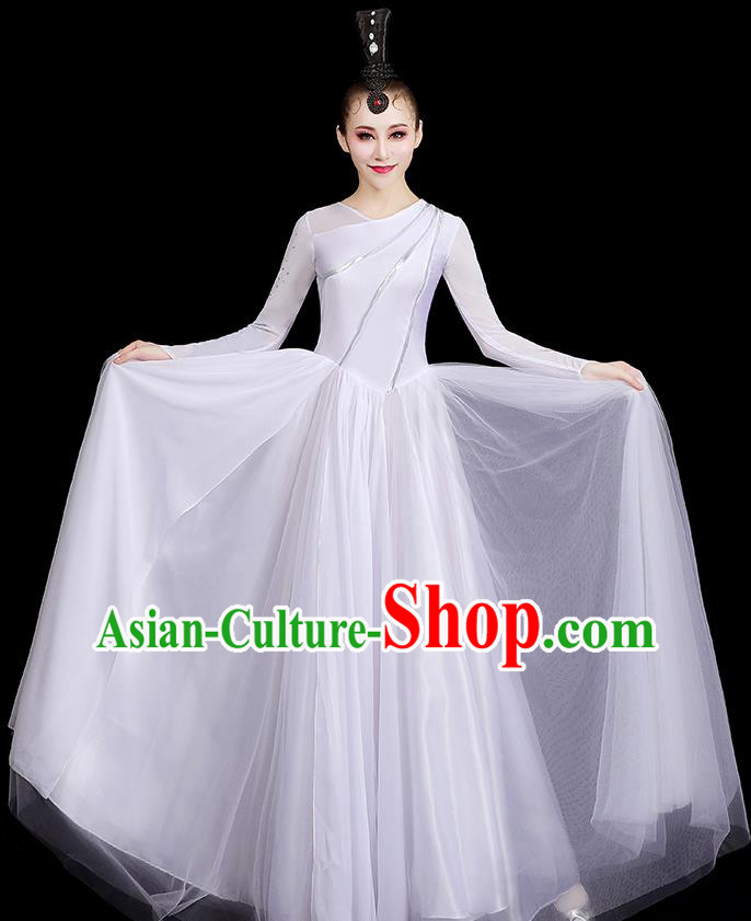 Top Women Chorus White Dress Group Stage Show Costume Modern Dance Fashion Opening Dance Clothing