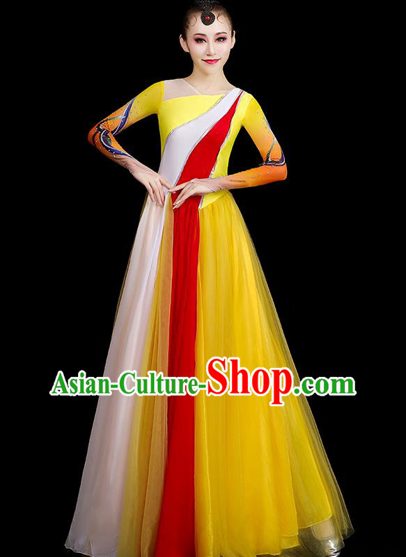 Top Modern Dance Fashion Opening Dance Clothing Women Chorus Yellow Dress Group Stage Show Costume