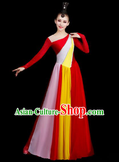 Professional Stage Show Costume Modern Dance Fashion Opening Dance Clothing Women Group Chorus Red Dress