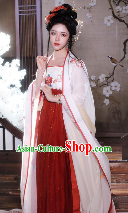 China Hanfu Ruqun Tang Dynasty Royal Princess Costumes Ancient Imperial Consort Yang Yuhuan Embroidered Clothing