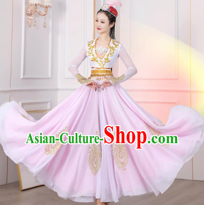 Chinese Xinjiang Dance Pink Dress Women Group Dance Clothing Uyghur Nationality Dance Costume Ethnic Fashion