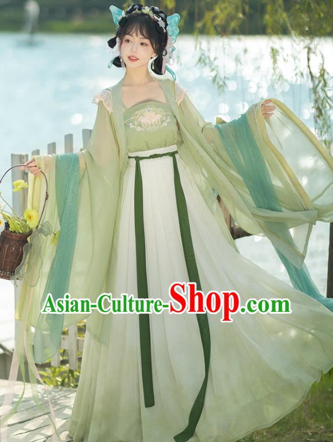 China Tang Dynasty Princess Green Dresses Ancient Butterfly Fairy Garment Costumes Hanfu Ruqun Clothing