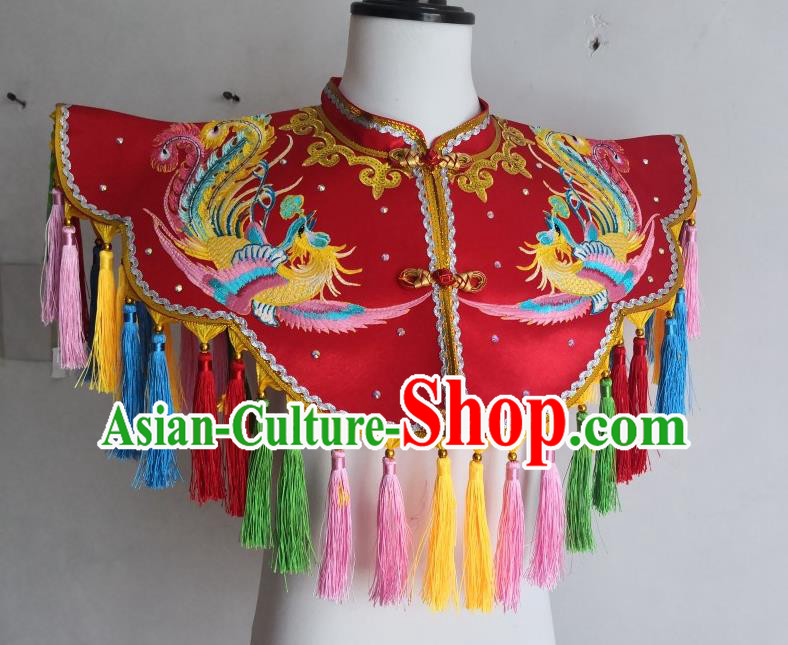 China Nuo Opera Er Lang God Clothing Embroidered Red Cappa Fiesta Parade Costume Yunjian Cloud Shoulder