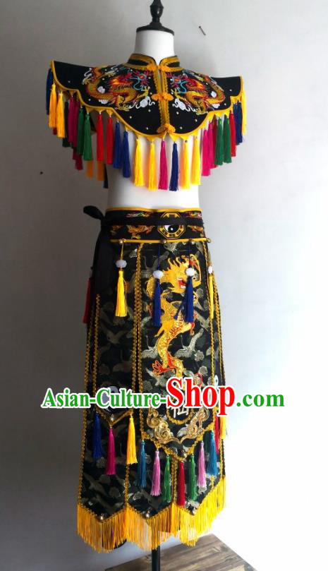 China Nuo Opera Er Lang God Clothing Embroidered Folk Dance Garments Fiesta Parade Master Black Costumes