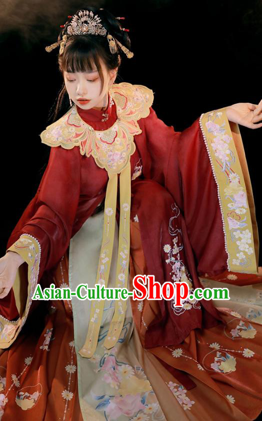 China Red Hanfu Dresses Ming Dynasty Noble Woman Clothing Ancient Princess Garment Costumes