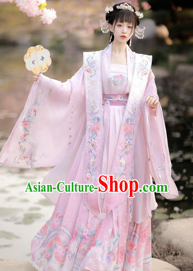 China Song Dynasty Imperial Consort Clothing Ancient Court Princess Garment Costumes Traditional Hanfu Pink Xia Pei Embroidered Dresses