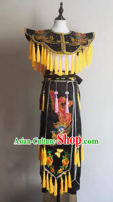 China Folk Dance God Clothing Nuo Opera Immortal Black Cappa and Skirt Fiesta Parade Master Embroidered Costumes