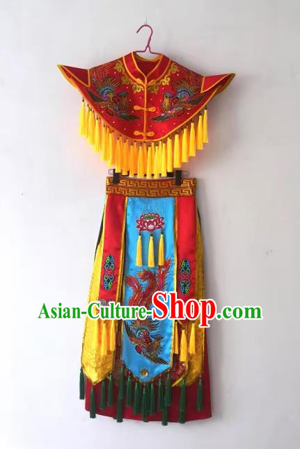 China Folk Dance Master Red Clothing Nuo Opera Immortal Embroidered Costumes Witchcraft Parade God Yunjian and Skirt