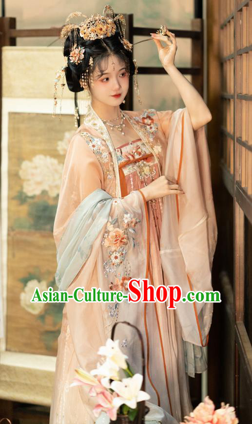 China Tang Dynasty Court Woman Clothing Ancient Palace Princess Garment Costumes Traditional Embroidered Hanfu Dresses