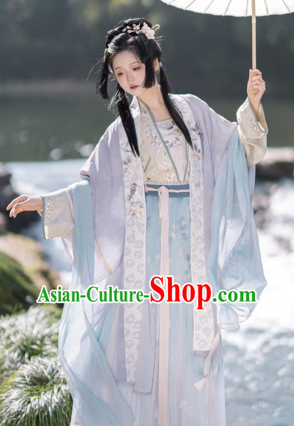 China Song Dynasty Noble Woman Costumes Traditional Embroidered Hanfu Dresses Ancient Royal Princess Clothing
