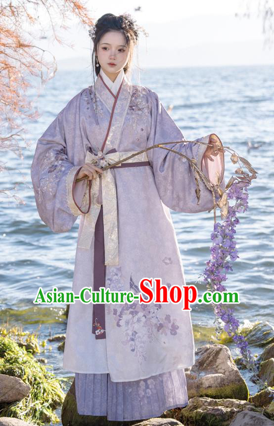 China Ancient Royal Princess Clothing Han Dynasty Court Woman Costumes Traditional Embroidered Lilac Hanfu Dresses