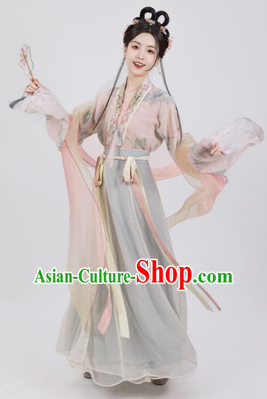China Jin Dynasty Young Lady Costume Traditional Hanfu Dresses Ancient Country Woman Clothing